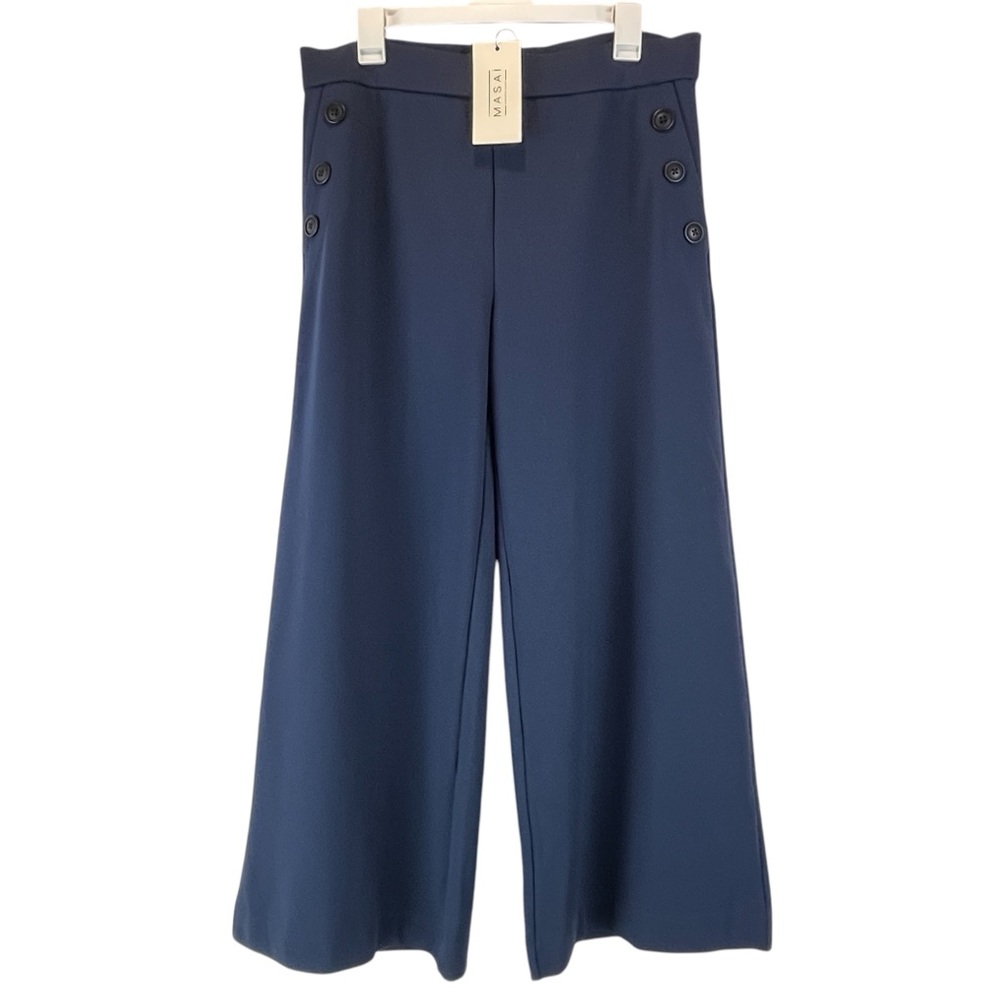 NEW Masai Copenhagen Prisca Ponte Wide Leg Trousers in Navy Blue Blazer XL NWT - Picture 4 of 13